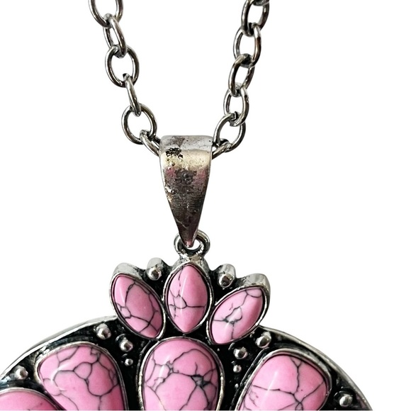 Hippie Howell Guthrie Pink Squash Blossom Boho Long Statement Western Necklace - Picture 3 of 5